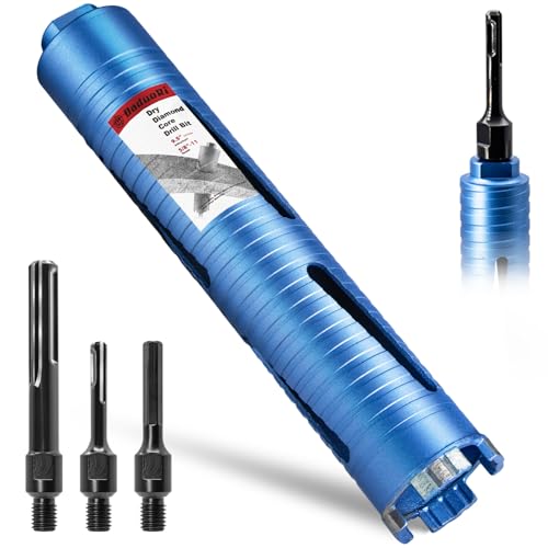 2" Dry Core Drill Bit for Brick and Block with 3 Adapters Included: SDS Plus, SDS Max and 1/2" Hex Shank, 9.5" Drilling Depth Core Bits for Concrete, Brick, Masonry, 5/8"-11 Thread 2 Inch