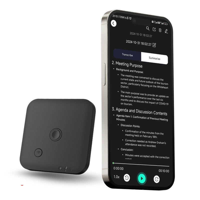Voice Recorder with AI Speech-to-Text Transcription, Summarization, App Control, 64GB Storage, and a Magnetic Design, Audio Recorder for Calls, Lectures, and Meetings by FoCase Rec