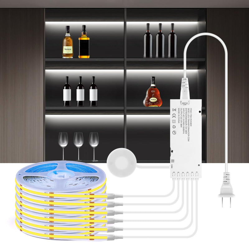 AIMENGTE Cabinet Light, LED Strip Lights, 6-in-1 12V COB Under Cabinet Lighting with Penetrable Touch Dimming, Energy-Efficient, for Wine Cabinets, Shoe Racks, Wardrobes, Kitchen Cabinets Cold white 6500K 3.3ft