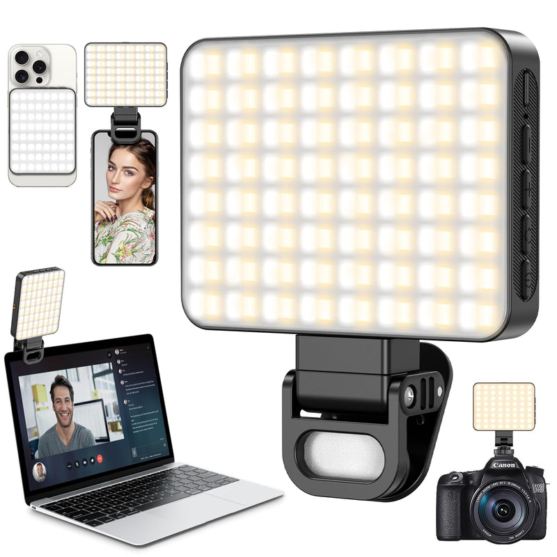 Selfie Light with Clip, 128 LED Magnetic Video, 2000 Mah Rechargeable Clip Video, Adjusted 3 Light Modes, Portable Camera with Cold Shoe Mount for Laptop, Makeup, Selfie, Vlog