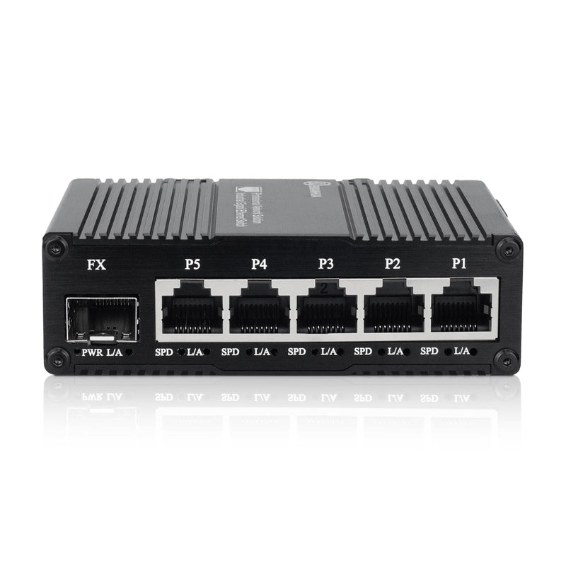6 Port Unmanaged Ethernet Network Switch with 5* 10/100/1000 Base-T Ports, 1*1000Base-X SFP Port, 14Gbps Switching Capacity, Plug and Play, Din Rail Mount or Wall Mounts, Support 110~220V AC