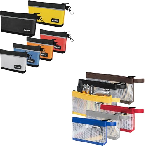 TICONN Tool Pouches with Zipper 6 Pack Combo + Clear Tool Pouches 6 Pack Combo