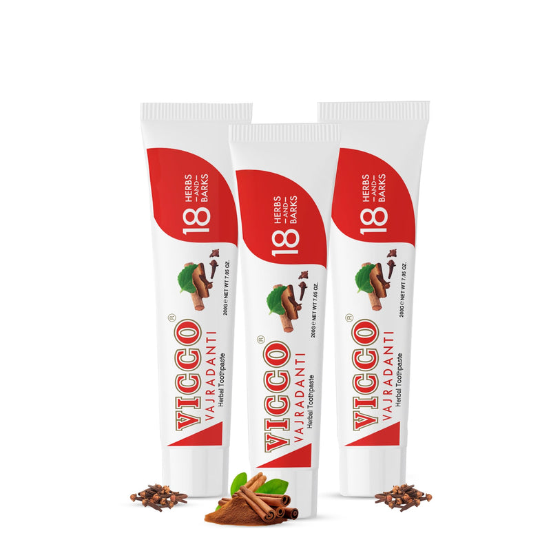 Vicco Vajradanti Ayurvedic Herbal Toothpaste for Oral Care & Gum Health - 70 Year Legacy of Ayurveda, with 18 Ayurvedic Herbs & Barks, Fluoride-Free - 7 oz (3 Pack)