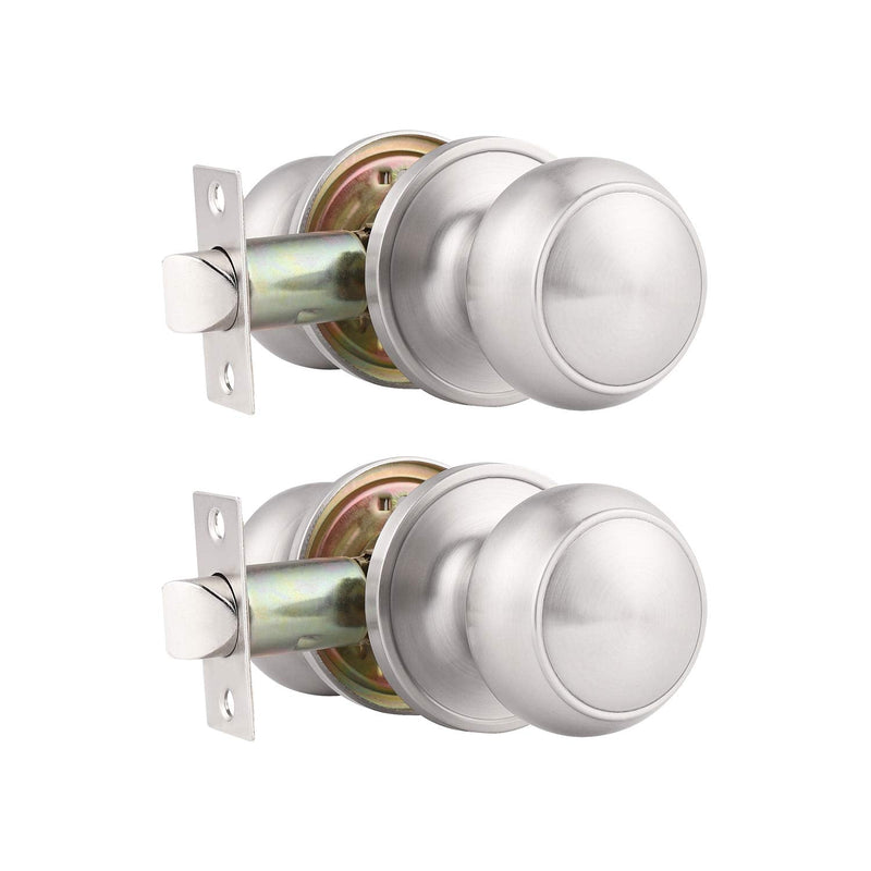 Probrico 2 Pack Interior Door Knobs - Brushed Nickel Passage Handles, Keyless Closet Door Knobs, Silver Stainless Steel Finish Satin Nickel