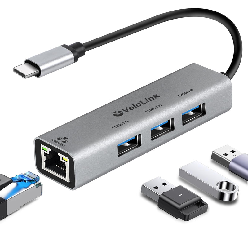 4-in-1 USB 3.0 Hub with Gigabit Ethernet Adapter for Laptop, PC, MacBook Pro (RJ45 TYPEC HUB 01)