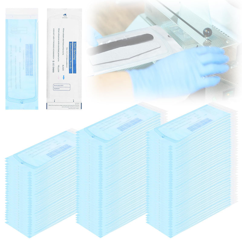 Pack of 200 self-sealing sterilisation bags: 90 mm x 260 mm disposable sterilisation bags, dentist sterilisation bags, sterilisation bags, self-sealing sterilisation bags