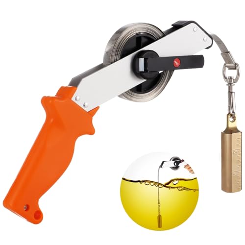 33FT/10m Oil Tank Gauging Tape, Explosion-Proof Stainless Steel Oil Gauging Tape with Brass Plumb Bob, Double-Sided Engraved Oil Tank Gauge with Handle, Sounding Oil Tape Measure