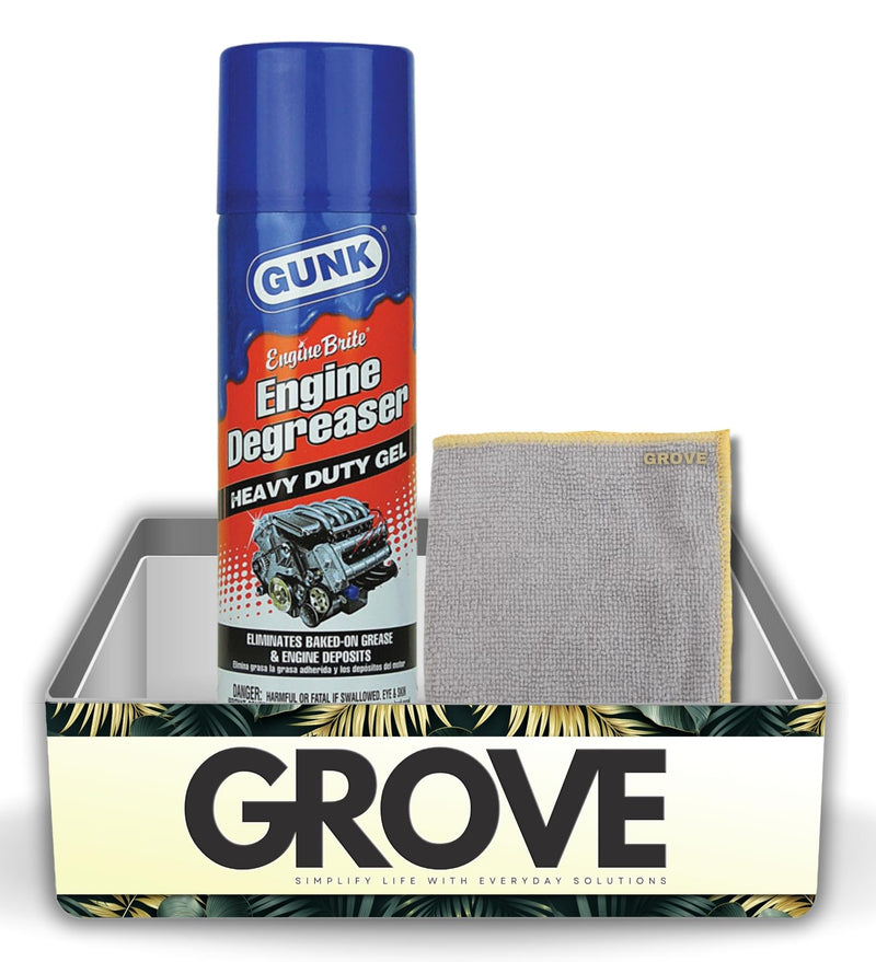 Gunk Engine Degreaser Gel 15 oz Bundle with Microfiber Cloth - Heavy Duty Engine Cleaner for Removing Baked-On Grease and Oil from Hot Engines - (2 Items)