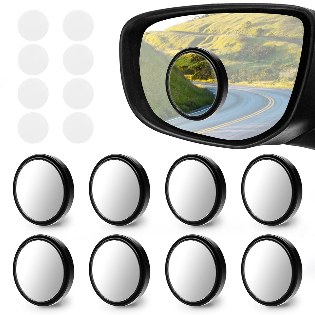 8 Pack Blind Spot Car Mirror, 2" Round HD Glass Side View Mirror Blindspot with Black Frame, 360° Wide Angle Round Side Convex Rear Rearview Mirror with Self Adhesive for Universal Vehicles