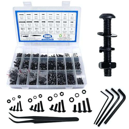 2085PCS Metric Screw Assortment Kit, M2 M3 M4 M5 Bolts and Nuts Kit with Lock and Flat Washers, Grade 10.9 Alloy Steel Machine Screws Hex Button Head Screws Nuts and Bolts Assortment Kit M2 M3 M4 M5 Hex Button Head