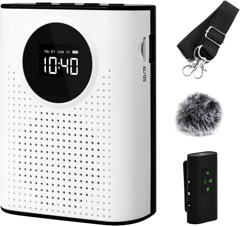 Newest Voice Amplifier Wireless Microphone, Classroom Microphone for Teachers, PA System with Wireless Microphone and Speakers for Yoga, Meetings, Speeches, and Tours, White