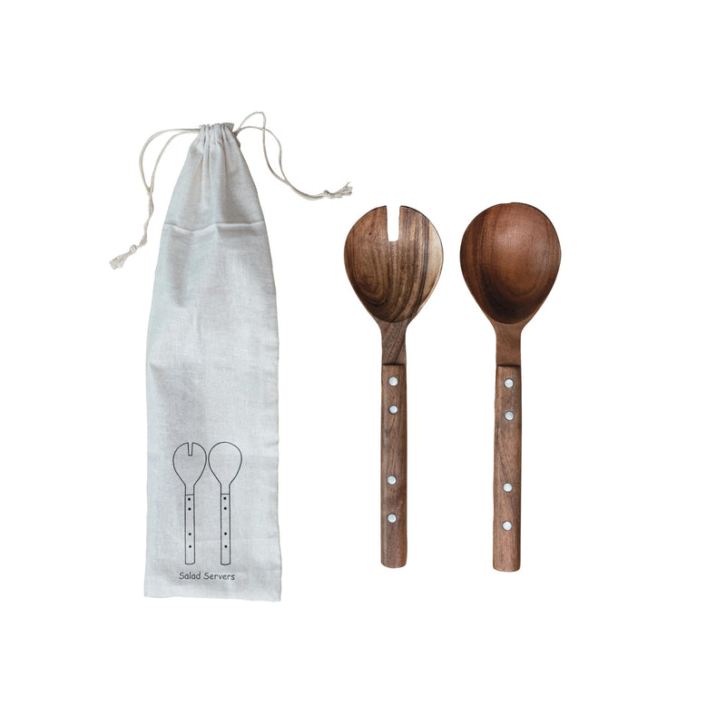 Creative Co-Op Rustic Charm Mango Wood Salad Server Set, Natural