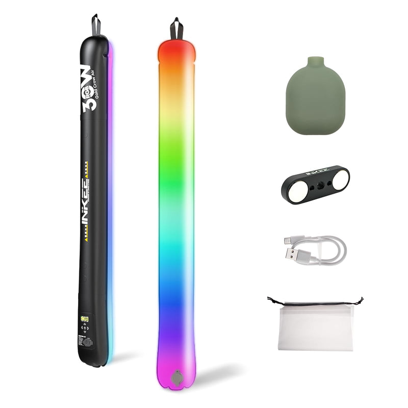 INKEE GC30 30W RGB Handheld LED Tube Light 35.5"/90cm Inflatable Video Light with Inflatable Ball & Magnetic Mount, 2000-10000K, CRI 95+, 5000mAh Battery, Waterproof for Photography & Studio Recording GC-RGB1