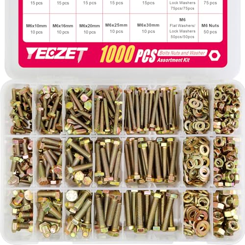 1000pcs Grade 8.8 Bolts and Nuts Washers Assortment Kit,M4 M5 M6 Metric Bolt Assortment Set,15 Most Common Sizes,10-40mm 1000pcs M4 M5 M6 Bolts and Nuts Kit