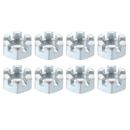uxcell 9/16-18 UNF Hexagon Slotted Nut, Grade 6.8 Zinc-Plated Carbon Steel Hex Nuts Good for Machinery Repairing, Silver, 8Pcs 8
