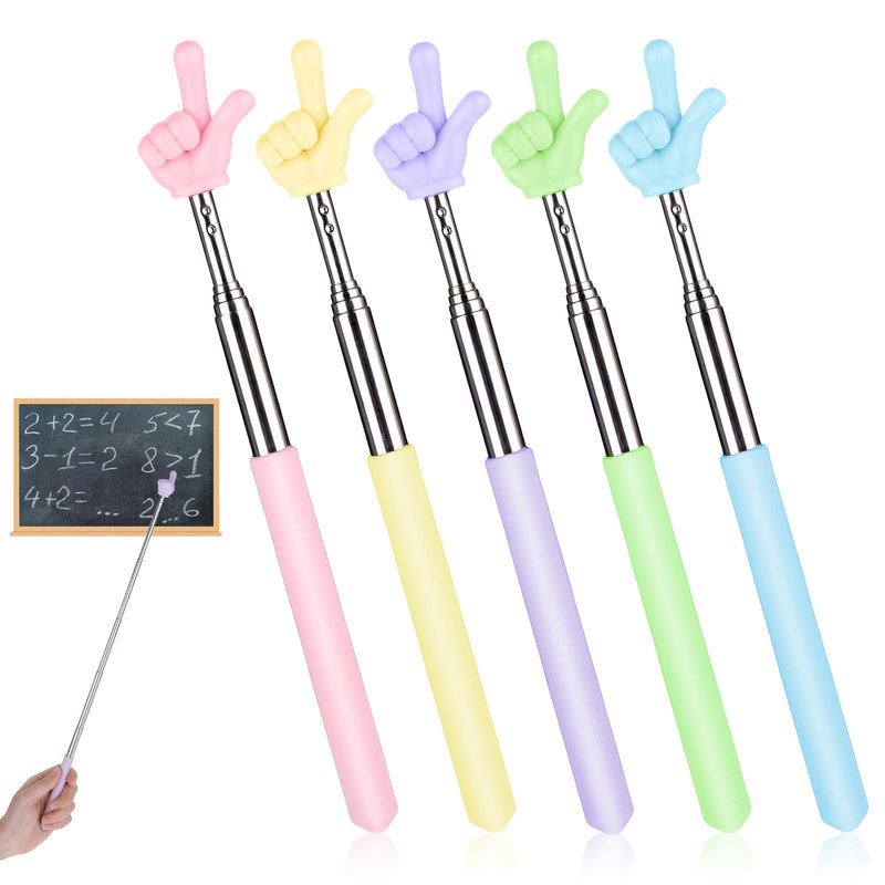 5 Pcs Pointer Stick for Classroom, Retractable Teachers Pointer for Classroom Kids Reading, Finger Pointer Stick Elementary School Kindergarten Teacher Classroom Supplies(Color A)