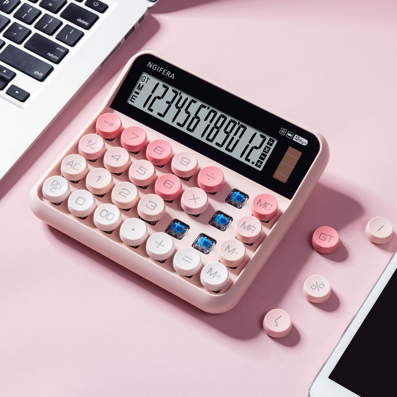 Desk Calculator, 12 Digit Large LCD Display, Big Buttons, Ergonomic 15° Tilt, Real Mechanical Keypad, Desktop Calculator for Office and Study