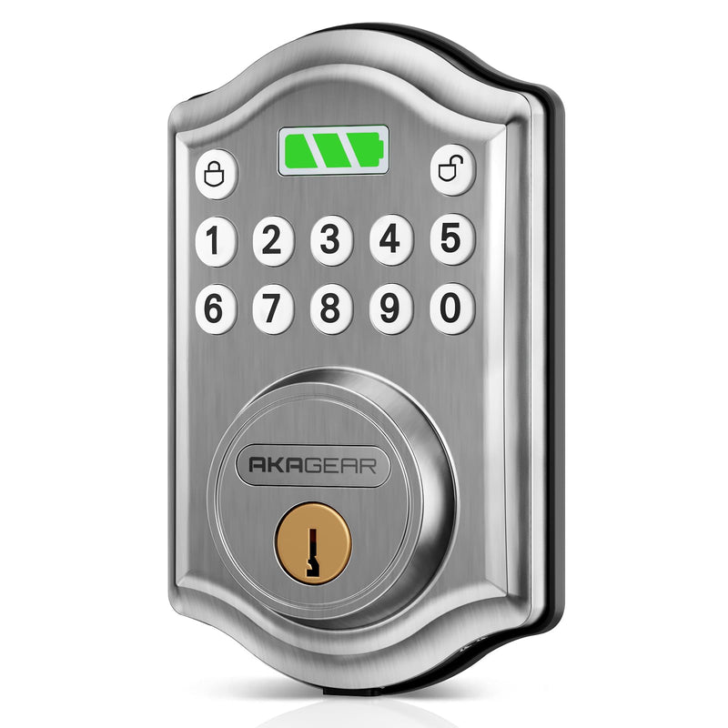 AkaGear Keyless Entry Door Lock with Keypad - Smart Deadbolt for Front Door with 2 Keys - Auto Lock - Easy Installation - DS10 Mini (Satin Nickel) Satin Nickel