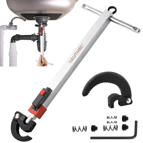 HAUTMEC 11-18inch Telescoping Basin Wrench, Sink Faucet Wrench for Tight Spaces with Replaceable Jaws Capacity 1-1/4''to 2-1/2", Plumber Wrenches for Faucet Hex Nuts Install and Repair Under Sink Replaceable Wrench Set