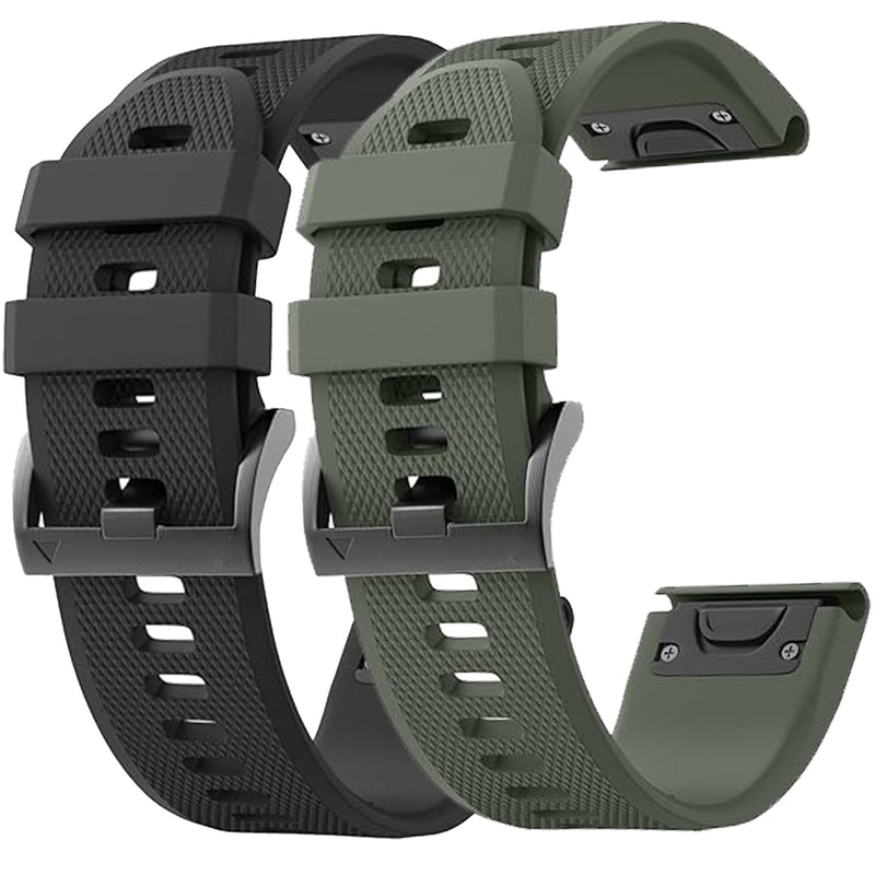 2 Pack Compatible with Garmin Fenix 5 / Fenix 6 / Fenix 7 Band/Fenix 8 Fenix E 47mm, QuickFit 22mm Watch Band for Fenix 7 Pro/Fenix 6 Pro/Fenix 5 Plus Watch Bands Black/Green