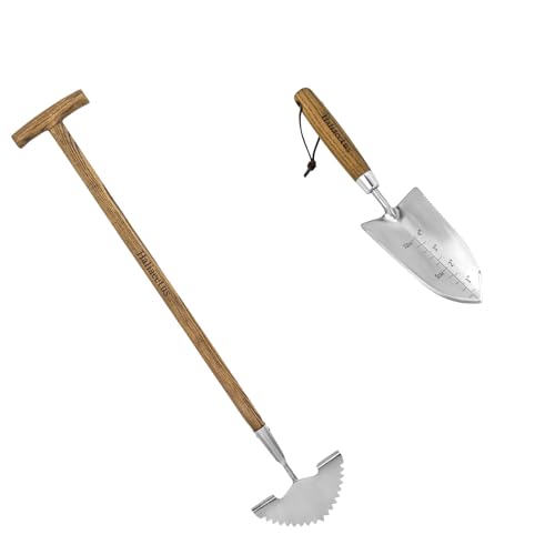 Haliaeetus Serrated Edge Garden Trowel, 39.3'' Garden Edger with Serrated Edge for Easily Hacking Through Dirt and Weed, Hand Edger with T-Grip Offer Comfort and Control, Stainless Steel Lawn Edger