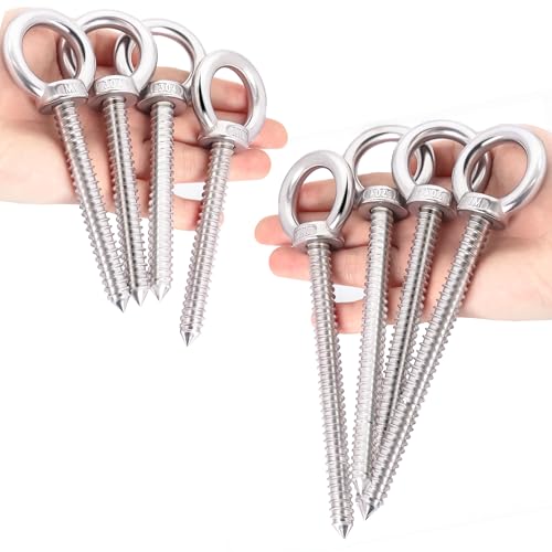 OHIYO 5 Inch + 6.3 Inch Heavy Duty Eye Hooks M10 Self Tapping Eyelet Screw Load Capacity Heavy Duty Screw in Eye Hooks for Hammock Stand, Swing Chair, Yoga, Heavy Indoor & Outdoor Uses (4Pack- M10)…
