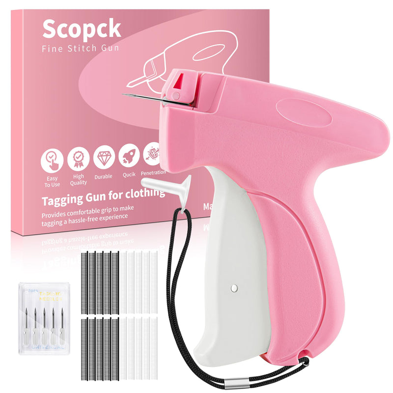 Handheld Stitch Tag Gun for Clothes, Quick Clothing Fixer, Tagging, Sewing Kit Includes 6 Needle, 1000 Black Fasteners & 1000 White Fasteners, Pink