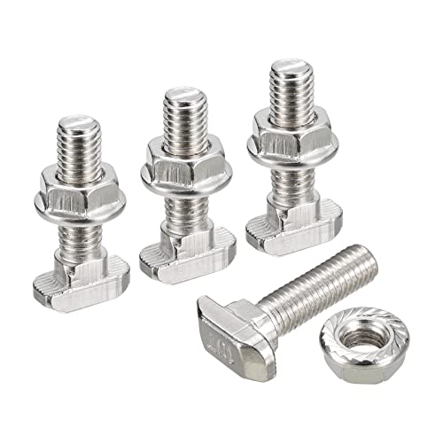 uxcell M8x30mm T Slot Drop-in Bolt and M8 Hexagon Flange Nut Set, 40 Sets Hammer Head T-Bolt T Shape Stud Sliding Screw for 45 Series Aluminum Profile