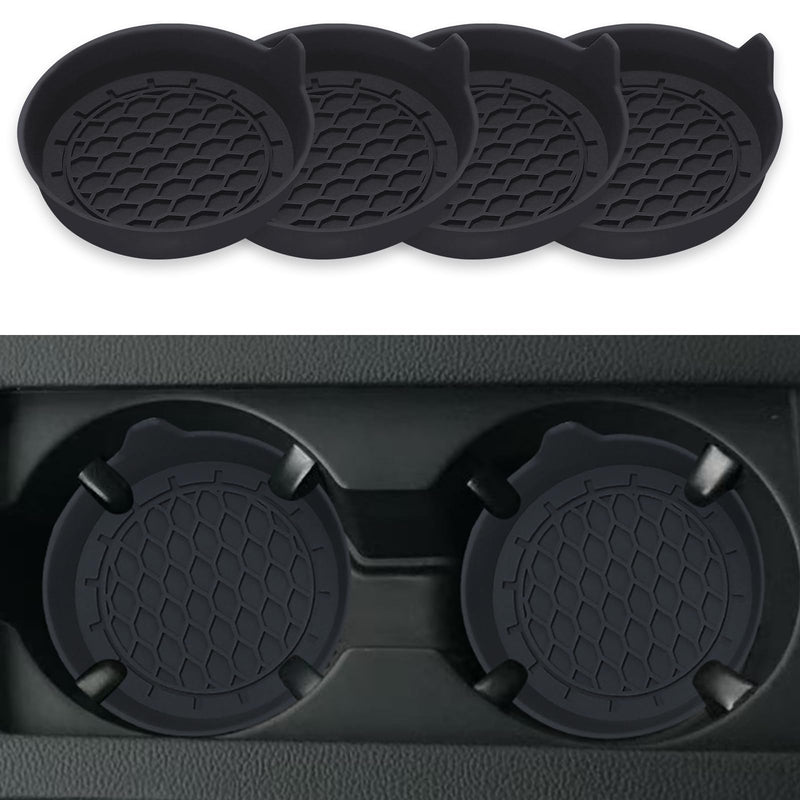 Car Cup Coaster, Silicone Universal Cup Holder Insert, Non-Slip Car Cup Holder Coasters, Car Accessories Interior Sets for Women and Men, 4 Pack Black