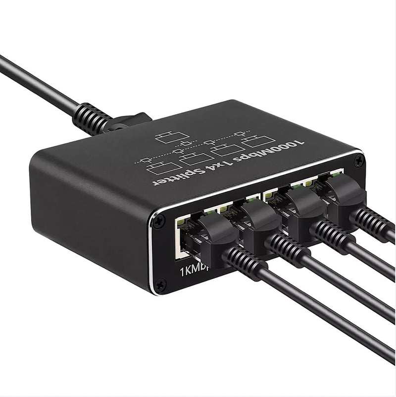 Gigabit Ethernet Splitter - 1 to 4 Network Splitter with USB Power Cable, RJ45 Internet Adapter 1000Mbps High Speed for Cat 5/5e/6/7/8 Cable [4 Devices Networked Simultaneously]