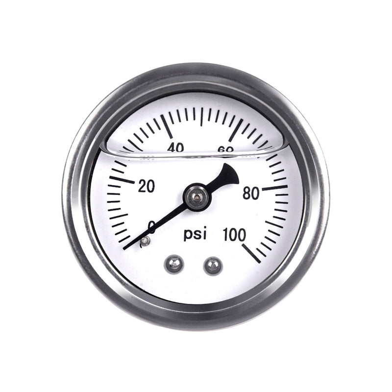 0-100 PSI Fuel Pressure Gauge, 1.85" White Dial, 1/8" NPT Center Back Mount, Glycerin Liquid Filled, 304 Stainless Steel case, Inline Low-Pressure Gauge, for Oil Water Air Pressure Test 0-100PSI