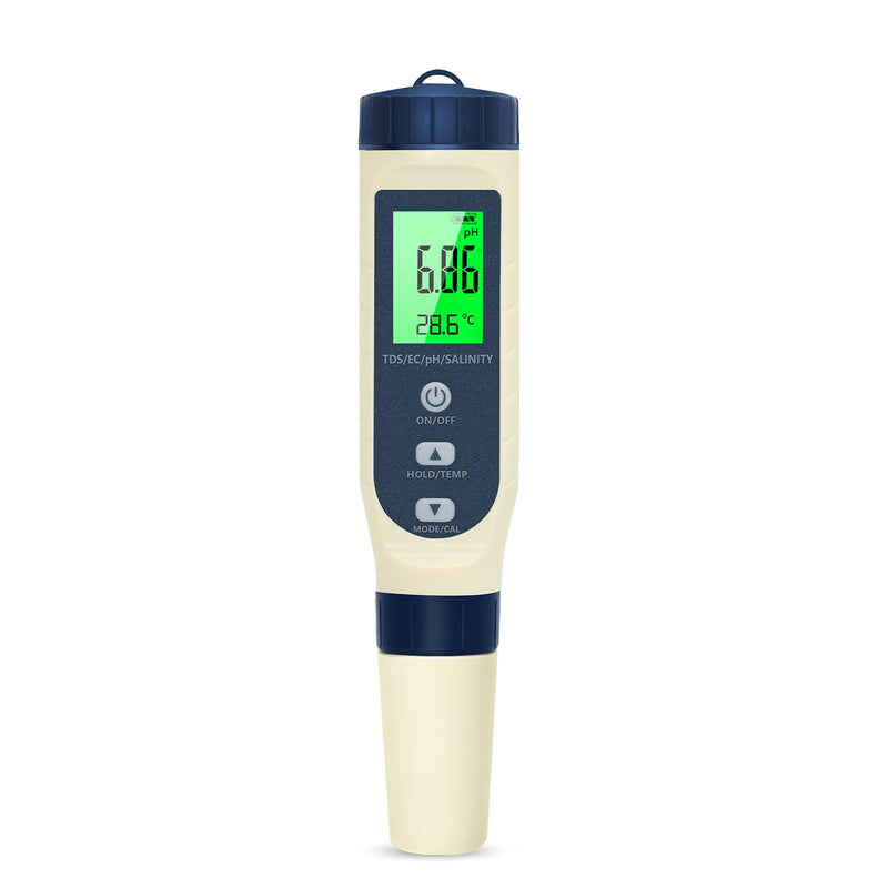 PH Meter Water, PH/TDS/EC/Salinity/Temp 5 in 1 pH Value Meter | With LCD display, automatic temperature compensation pH tester, high-precision water tester, ideal for drinking water, pool blue