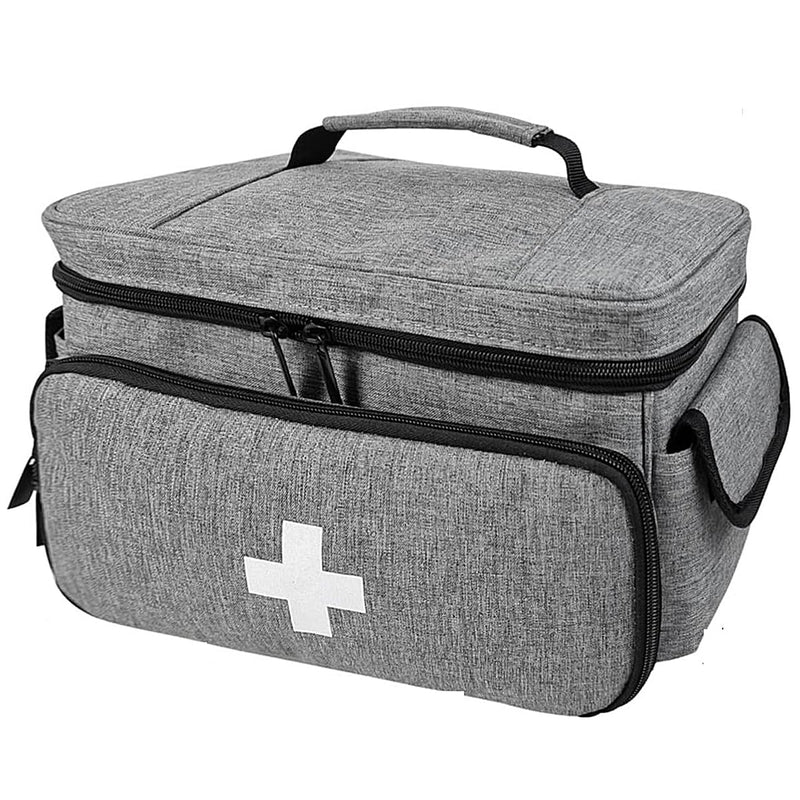 Sarini Medical Supplies Bag, First Aid Bag Empty, Nurse Bag with Detachable Dividers for Home Health Care, Hospice Visit, Travel, Or Emergency Event (Grey, Bag Only)