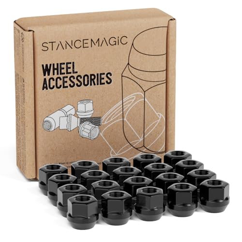 20pcs Open End Lug Nuts, 1/2x20 Threads, 0.81" Length, Cone Conical Taper Acorn Seat, 19mm 3/4" Hex Head, Compatible with Ford Lincoln Dodge Jeep and More - Black