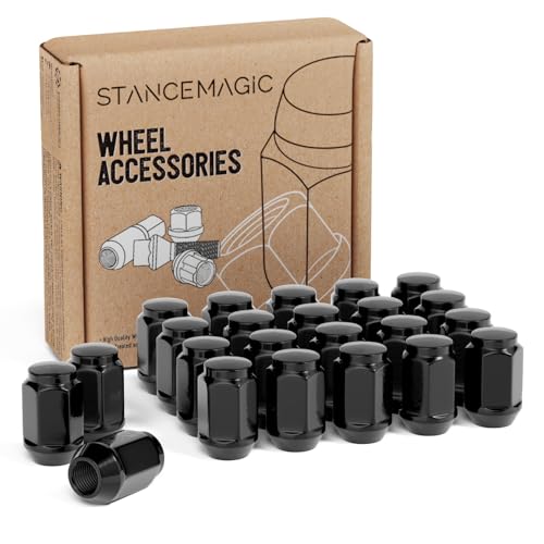 StanceMagic - 23pcs Black 1/2x20 Bulge Closed End Lug Nuts - Cone Seat, 1.4 inch Length, 13/16" 21mm Hex - Compatible with Jeep Wrangler TJ JK Cherokee XJ Wrangler Liberty Rubicon CJ5 CJ7 ZJ WJ WK 1/2"x20 (1.4in Height) Bulge (13/16" Hex)