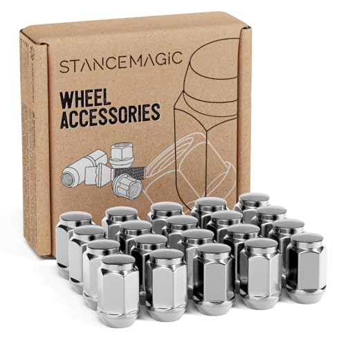 StanceMagic 20pcs Bulge Lug Nuts, 7/16x20 Threads, Cone Taper Acorn Seat, Closed End, 1.4 inch Length, Compatible with Older Chevy Pontiac Oldsmobile Buick (See Description for Years) - Silver Chrome