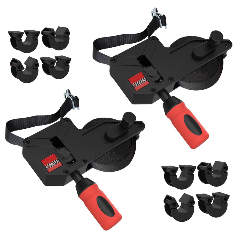 Sebupar 2 Pack Woodworking Band Clamps with 23 ft Variable Angle Strap Clamp, Corner Camp Picture Frame Clamps Fits for Square, Round/Irregular Shaped, Barrel