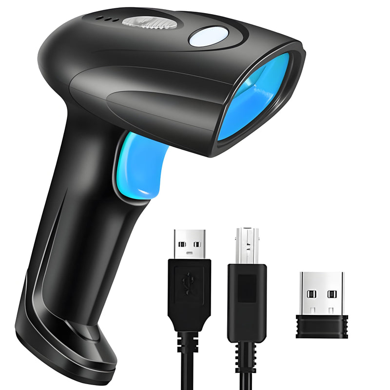 1D Handheld Barcode Scanner – Wireless Range Up to 328ft, Perfect for Retail, Warehouse, and Office Use