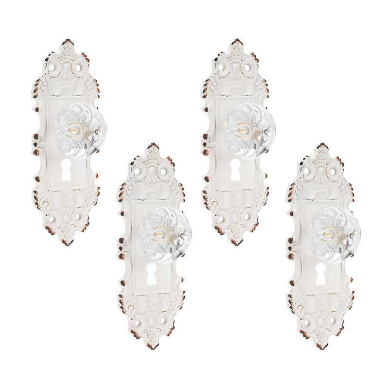 SOFFEE DESIGN 4pcs Vintage Cabinet Pull Drawer Handle, Distressed Closet Handle with Clear Resin Knob, Antique with Mounting Screws for Cupboard, Kitchen Furniture - White 4pcs White Short
