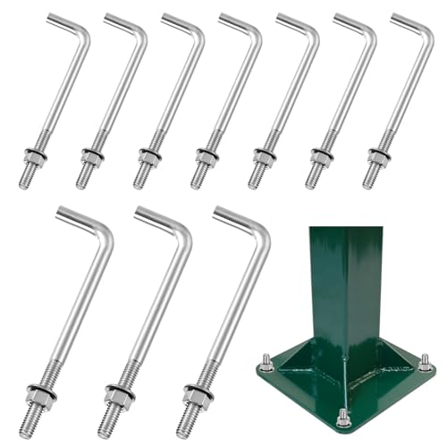 Lemecima 10 Pieces 304 Stainless Steel J Bolts, 3/8-16 x 6 Inches, Heavy-Duty Concrete & Wood Anchor Bolts with Nut Washer & Bracket