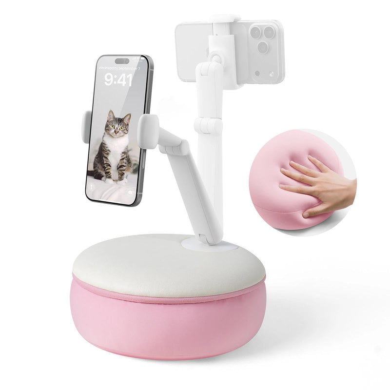 SAIJI Cell Phone Pillow Holder mini iPhone Stand for Bed, Upgraded mini Angle & Height Adjustable Phone Pillow Stand for Watching Video On Bed/Sofa/Lap, Fit for 4.7"-7.0" Device (Pink) Pink