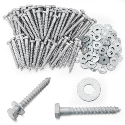 100 Pcs 3/8" x 3" Lag Bolts for Wood Lag Screws with Washers Bulk 100 3/8" X 3"