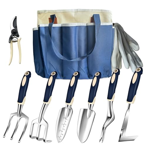 Garden Tool Set, 9-Piece Heavy-Duty Gardening Tool Set with Stylish Tool Bag, Multiple Storage Pockets, Durable Garden and Weeding Tools for Men and Women for Gardening Enthusiasts