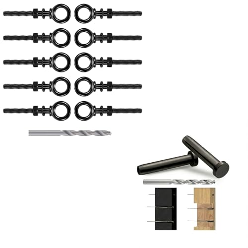 10 Pack Eye Bolt, 1/4” x 3" T316 Stainless Steel Eyebolts + 10 Pack Black Stemball Swage Dead End Invisible Cable Railing Kit Terminal