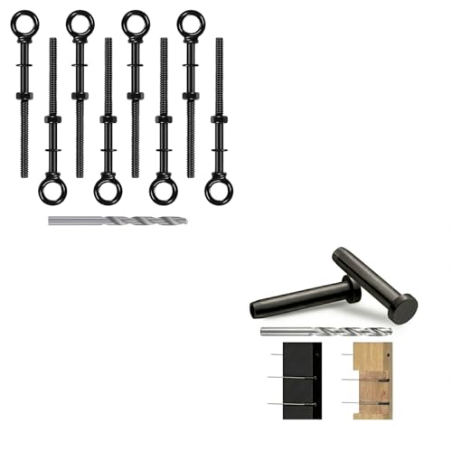 10 Pack Eye Bolt, 1/4” x 5" T316 Stainless Steel Eyebolts + 10 Pack Black Stemball Swage Dead End Invisible Cable Railing Kit Terminal
