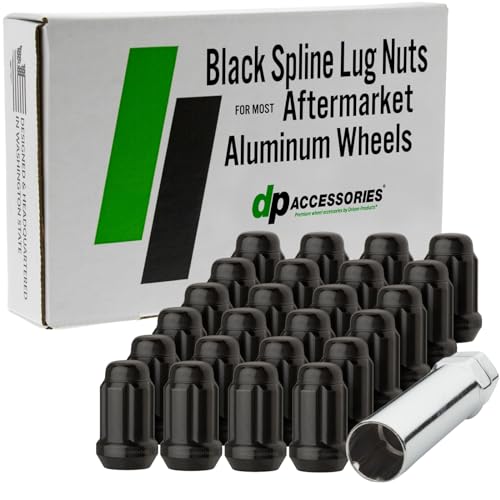 DPAccessories Lug Nuts Compatible with 2005-2021 Nissan Frontier | Black Spline Style | Aftermarket Aluminum Wheels Only | Set of 24 Wheel Nuts & 1 Tool | DNIFRO02A-BK/1 2005-2021 Aftermarket Wheels