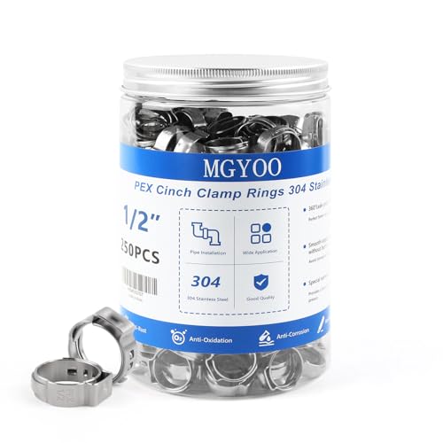 1/2 inch Pex Clamps 250pcs Pex Crimp Rings Single Ear Hose Clamps Stainless Steel Pex Fittings Cinch Clamp Ring for PEX Pipe Tubing 1/2"-250pcs