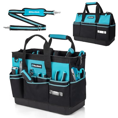 DURATECH 16" Heavy Duty Tool Bag with Hard Bottom and 18 Pockets 16 Inch