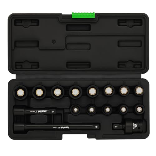 TecoTek 16-Piece 3/8" Drive Shallow Magnetic Impact Socket Set, Metric, 7mm-19mm, 6 Point, CR-MO, Magnetic Socket with Universal Joint & Extension 3/8" Drive Metric