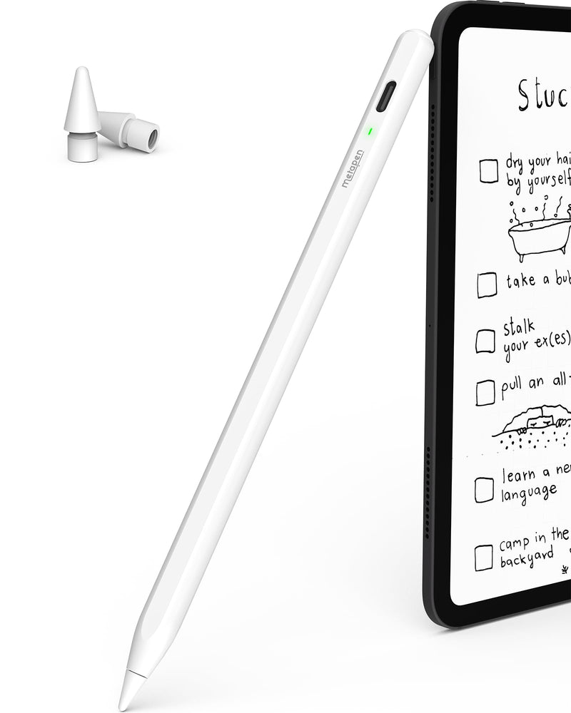 metapen Pencil Air 8 for Apple iPad 2018-2024, (20H Battery Life), 2X Fast Charge, Palm Rejection Stylus Pen for iPad 10/9/8/7/6th Gen, iPad Pro 12.9/11/13-inch M4, iPad Air 3/4/5/M2, iPad Mini 5/6